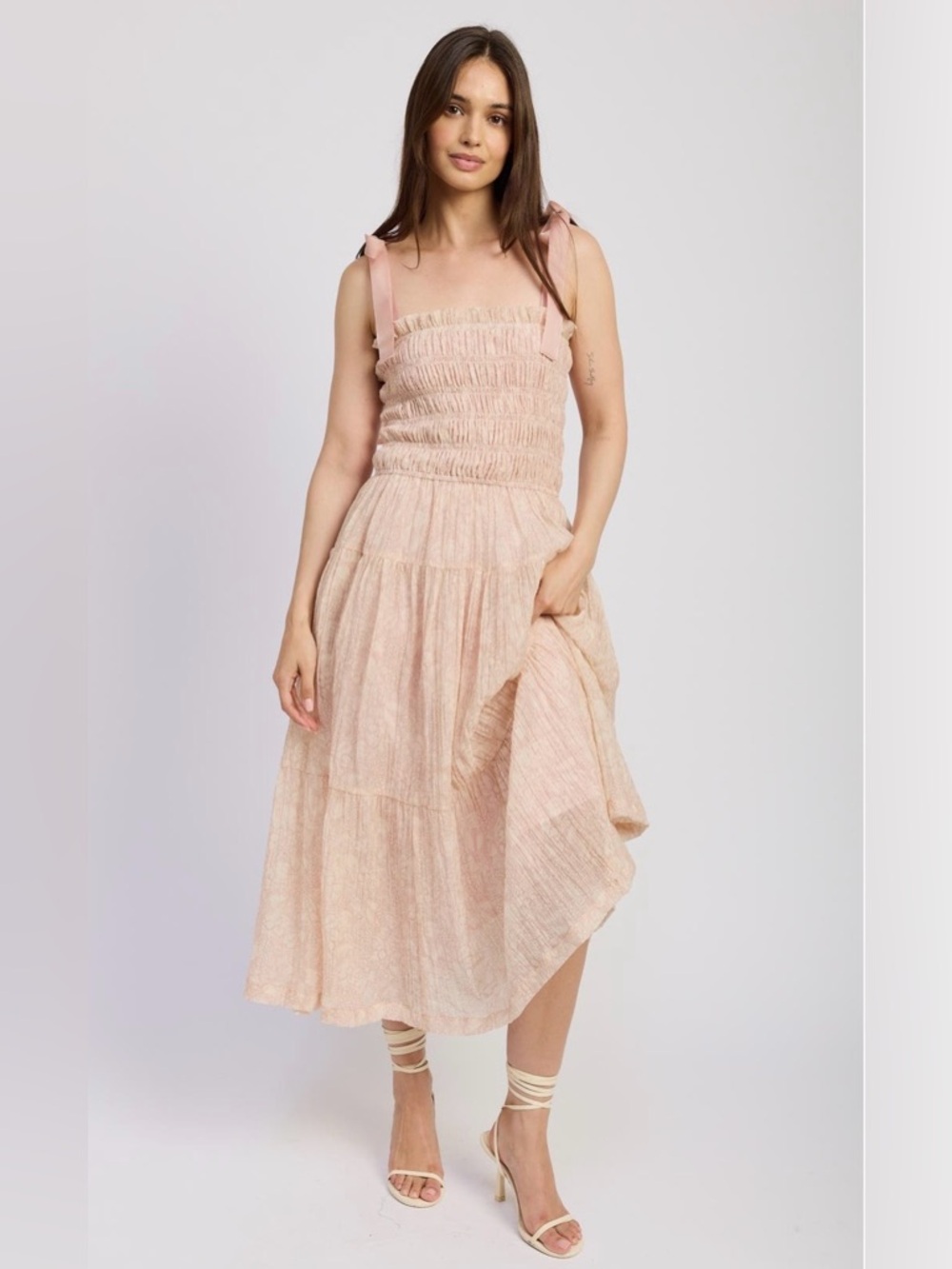 En Saison Geraldine Smocked Maxi NWT M Blush Tie Strap Romantic Cottagecore